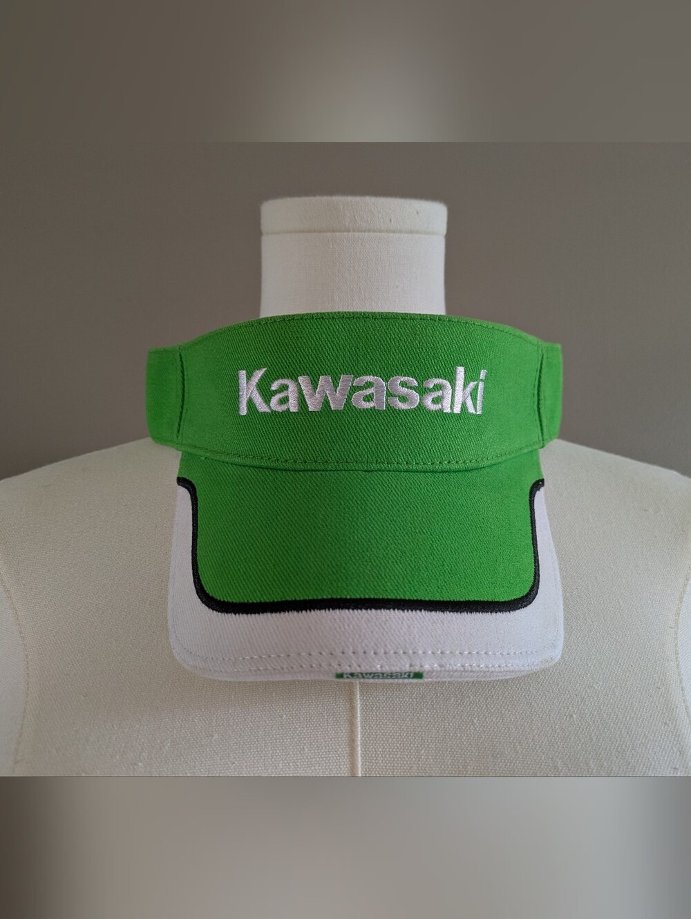Kawasaki Jet Ski Logo Embroidered Green & White Adjustable Sun Visor Hat